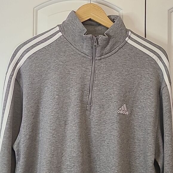 adidas Women's Essentials 3-Stripes Quarter-Zip Sweatshirt Gray and White Size L - Picture 3 of 12